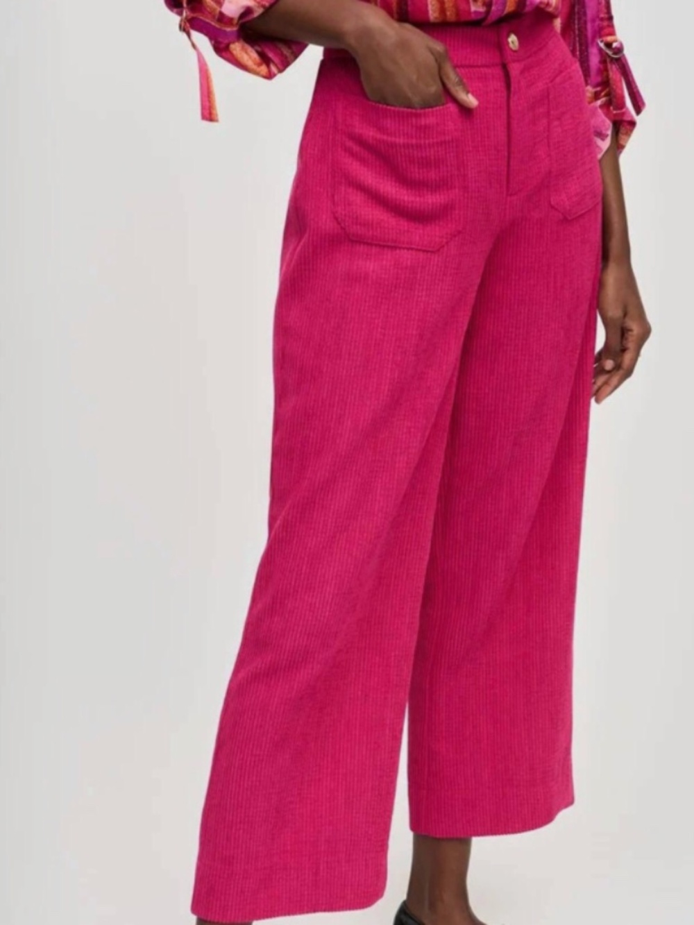Ribkoff Corduroy Crop Pink Wide Leg Pant 14